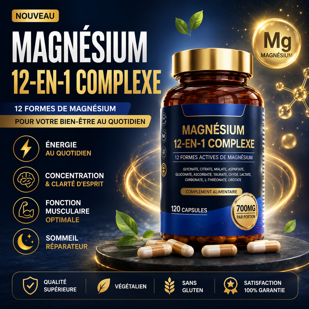 🌙 Magnésium 12-en-1 Complex — Retrouvez calme, énergie et sommeil profond